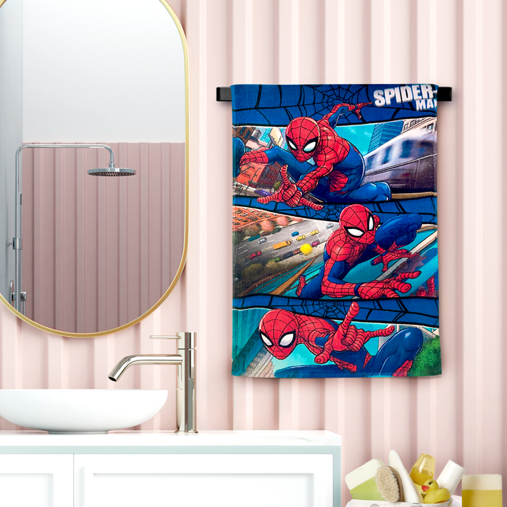 Spiderman Cartoon Printed Hand Towels For Kids -40cmx60cm ( Machine Washable, Highly Absorbent, 100% Rich Cotton, Luxury Softness)