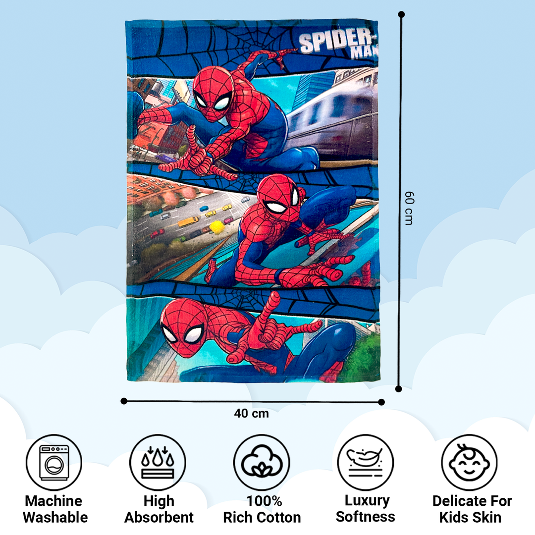 Spiderman Cartoon Printed Hand Towels For Kids -40cmx60cm ( Machine Washable, Highly Absorbent, 100% Rich Cotton, Luxury Softness)