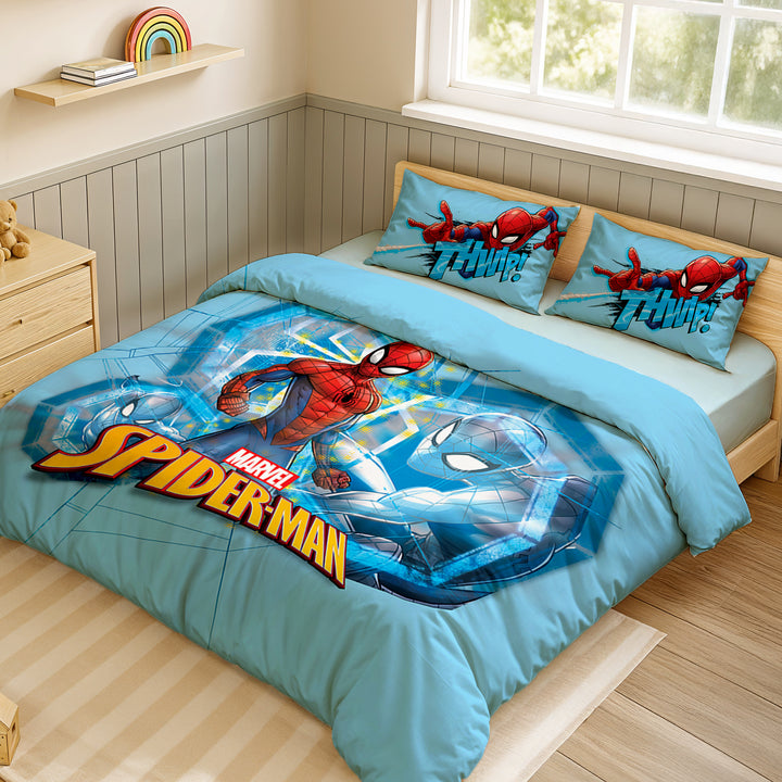 Marvel Spiderman Digital Printed 300TC Cotton Bedsheet (Thwip)