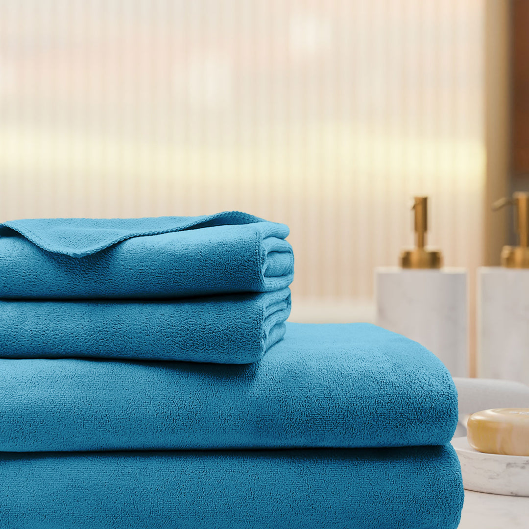 Blue Color Ultra Soft microfiber Towel Set with 450 GSM (Ultra-soft microfiber, 450 GSM, Superior quality, Highly Absorbent, Luxuriously Soft, Wide usage range, Lint resistant, Multiple Size Variations)