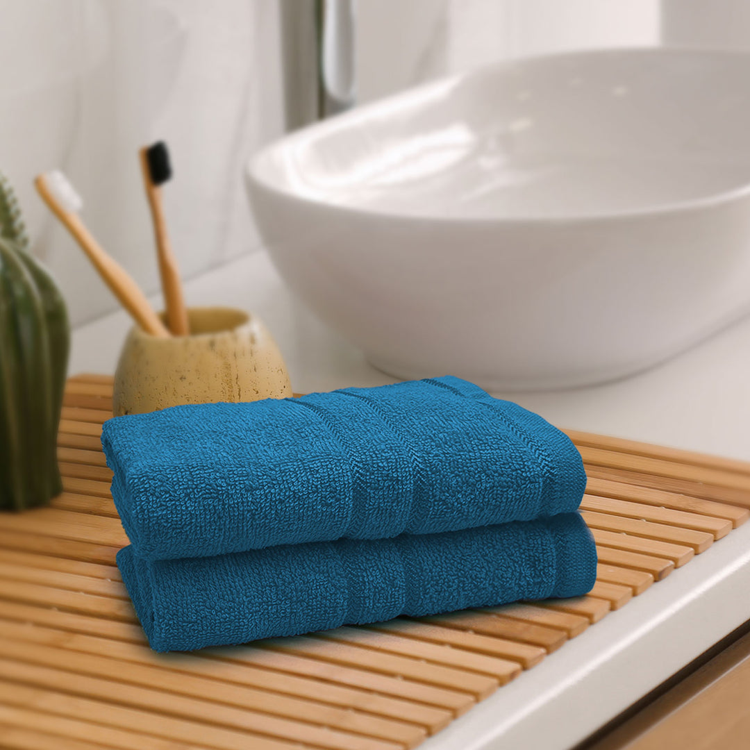 Blue Color 100% Cotton Hand Towel Set with 380 GSM