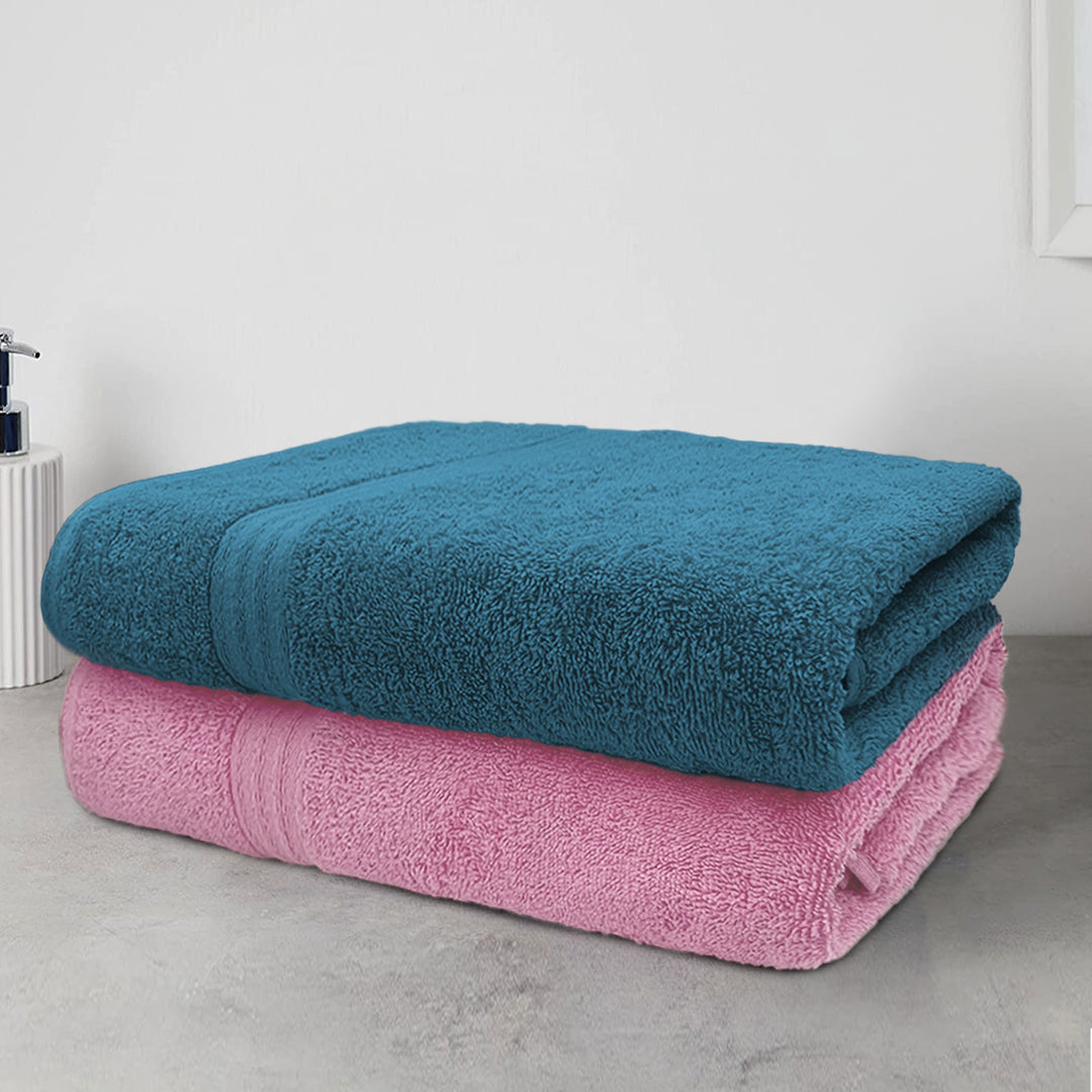 Blue and Pink Color  100% Cotton Bath Towel Set with 500 GSM ( Highly Absorbent, Durable, Quick drying)