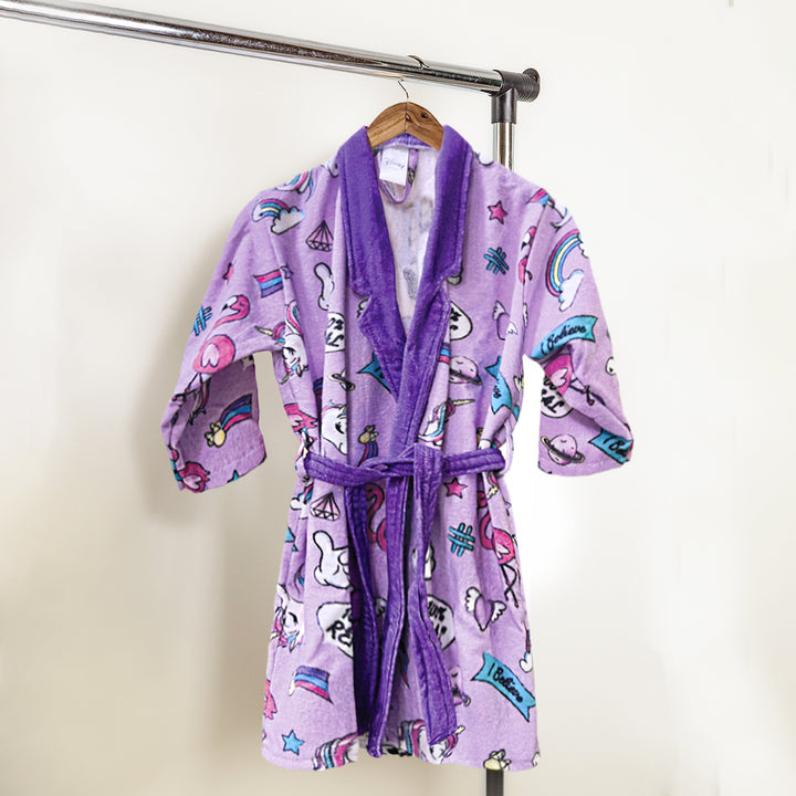 Unicorn Digitally Printed Cotton Bathrobe For Kids with 360 GSM ( Quick Drying, Fade Resistant, 100% Cotton, Kimono Collar) 