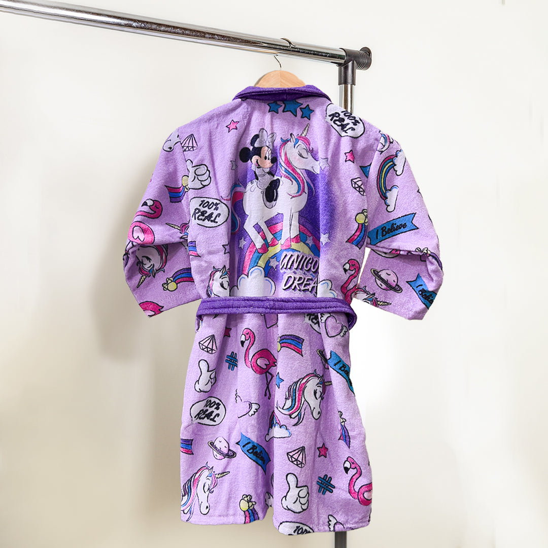 Unicorn Digitally Printed Cotton Bathrobe For Kids with 360 GSM ( Quick Drying, Fade Resistant, 100% Cotton, Kimono Collar) 