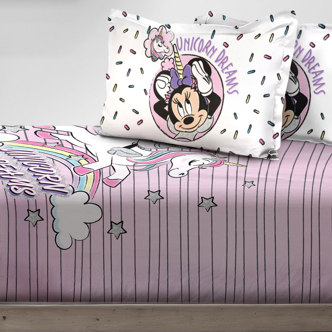 Disney Minnie & Unicorn Digital Printed Cotton Bedsheet with 2 Pillow Covers in 300TC