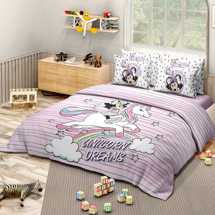 Disney Minnie & Unicorn Digital Printed Cotton Bedsheet with 2 Pillow Covers in 300TC