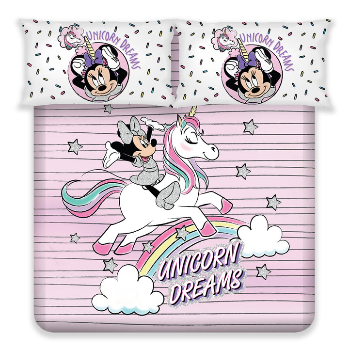 Disney Minnie & Unicorn Digital Printed Cotton Bedsheet with 2 Pillow Covers in 300TC