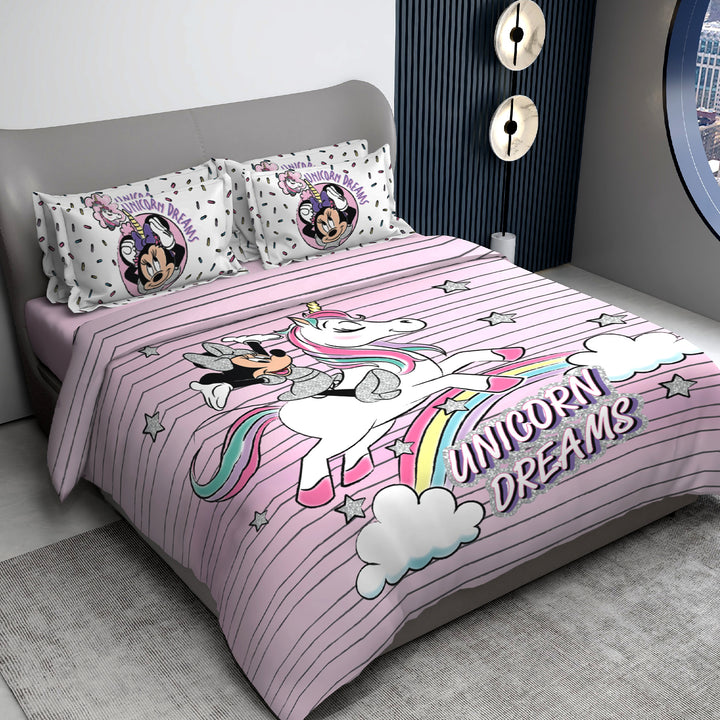 Disney Minnie & Unicorn Digital Printed Cotton Bedsheet with 2 Pillow Covers in 300TC