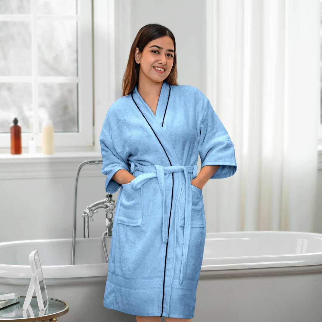 Blue  Color Ultrasoft Bamboo Bathrobe with 525 GSM ( Anti bacterial, Eco friendly, Highly absorbent, UV Protection, Odour Free, Kimono Style, Pockets)