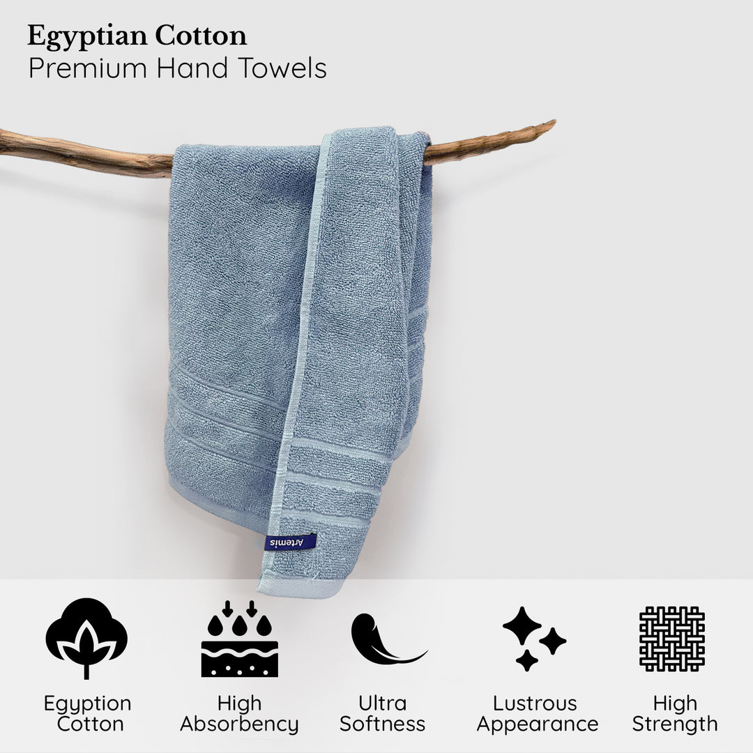 Blue Egyptian Cotton Hand Towel 650 GSM (Extra-long-staple cotton loops, Unrivaled Softness, Superior Absorbency, Long-lasting Durability, Luxurious Thickness, Elegant Border Design, 650 GSM) 