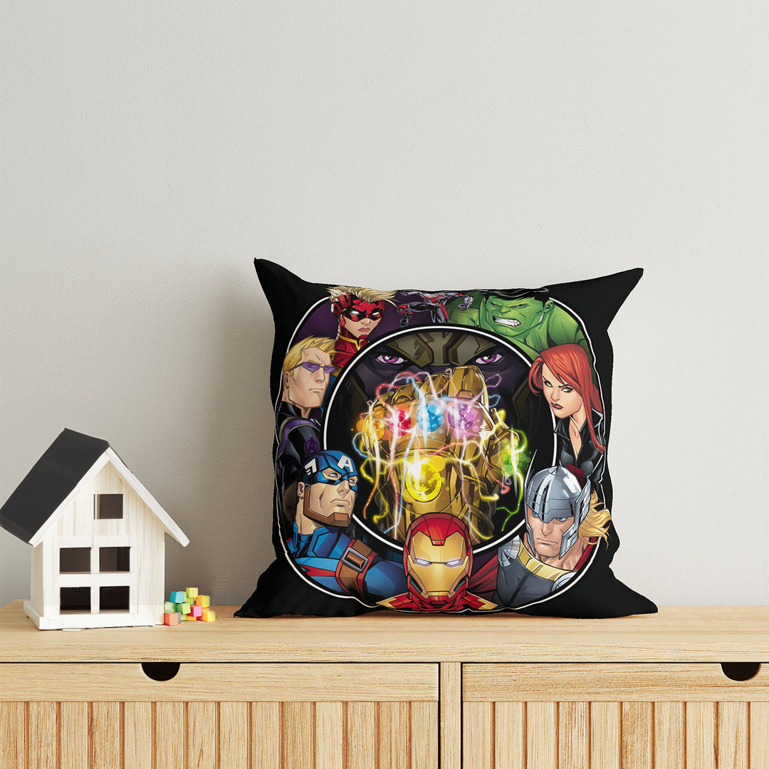 Marvel Avengers Print Reversible Cushion By Sassoon Fab. It is Soft & fluffy, fade-resistant, High-density fill, Hypoallergenic, Reversible, etc. Size 40 cm x 40 cm 