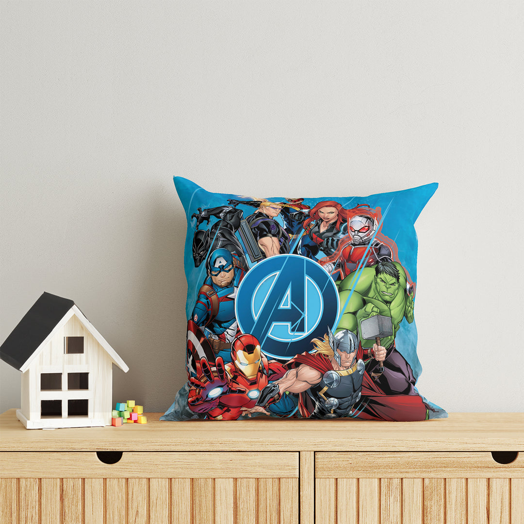 Marvel Avengers Print Reversible Cushion By Sassoon Fab. It is Soft & fluffy, fade-resistant, High-density fill, Hypoallergenic, Reversible, etc. Size 40 cm x 40 cm 