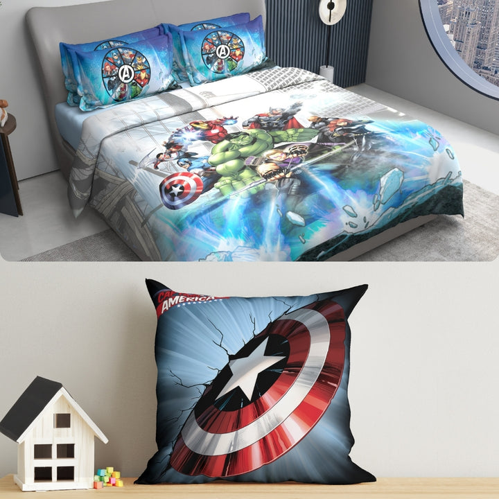 Marvel Kids Double Bedsheet & Cushion Combo