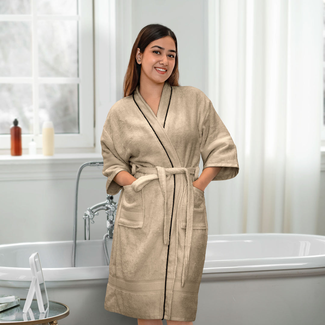 Sand  Color Ultrasoft Bamboo Bathrobe with 525 GSM ( Anti bacterial, Eco friendly, Highly absorbent, UV Protection, Odour Free, Kimono Style, Pockets)