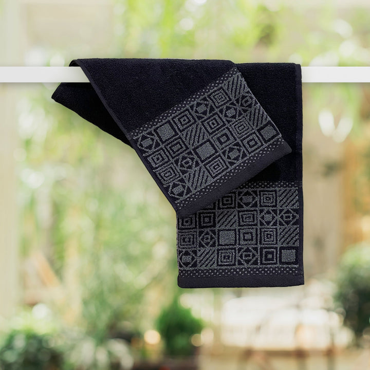 Black Color Super Soft Zero Twist 100% Cotton Hand Towel with 380 GSM ( 100% Cotton, Zero-Twist Fabric, Protection Against Microbial Allergies, Highly Absorbent, Lint and Fade Resistant)