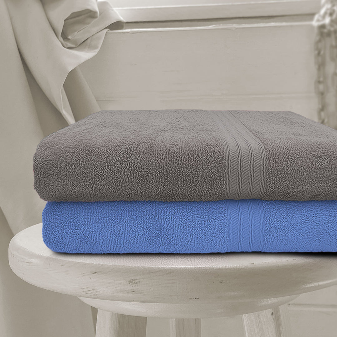 Blue and Grey Color  100% Cotton Bath Towel Set with 500 GSM ( Highly Absorbent, Durable, Quick drying)