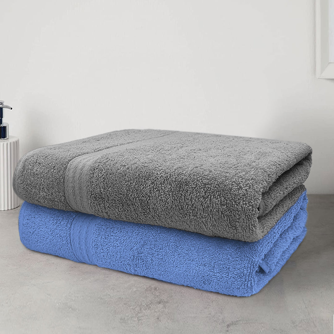 Blue and Grey Color 100% Cotton Bath Towel Set with 500 GSM ( Highly Absorbent, Durable, Quick drying)