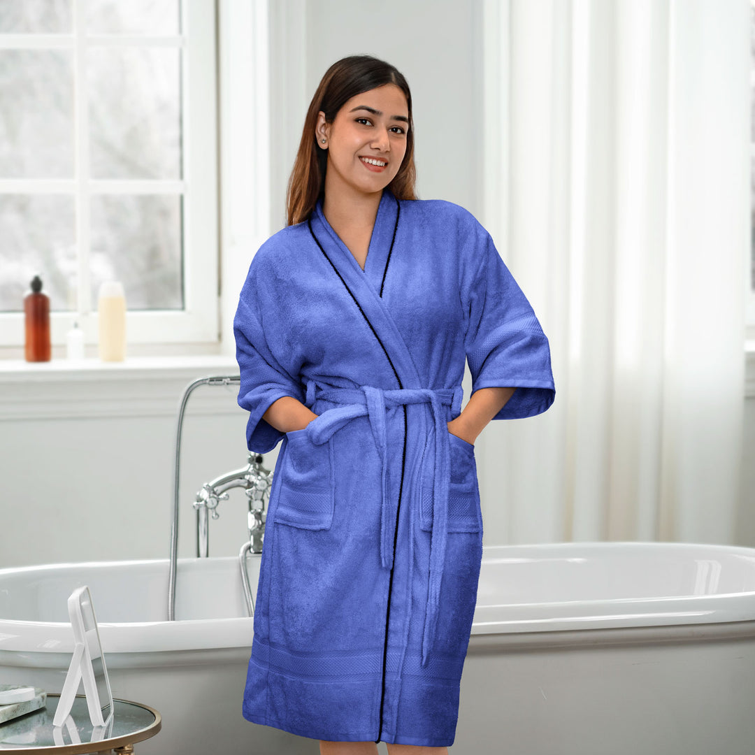 Dark Blue  Color Ultrasoft Bamboo Bathrobe with 525 GSM ( Anti bacterial, Eco friendly, Highly absorbent, UV Protection, Odour Free, Kimono Style, Pockets)