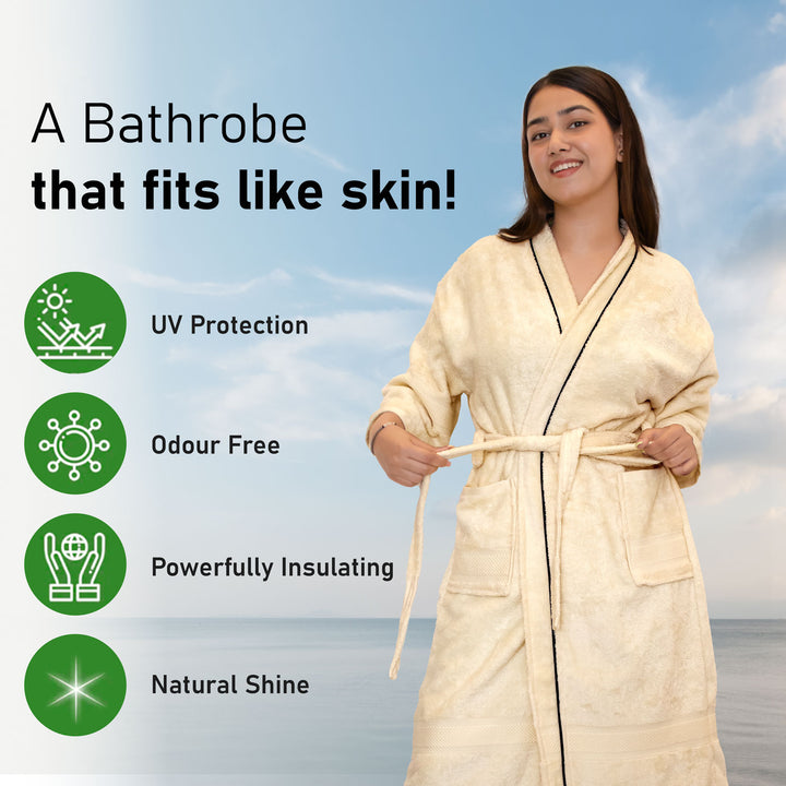 Features of Bathrobes Ultrasoft Bamboo Bathrobe with 525 GSM ( Anti bacterial, Eco friendly, Highly absorbent, UV Protection, Odour Free, Kimono Style, Pockets)