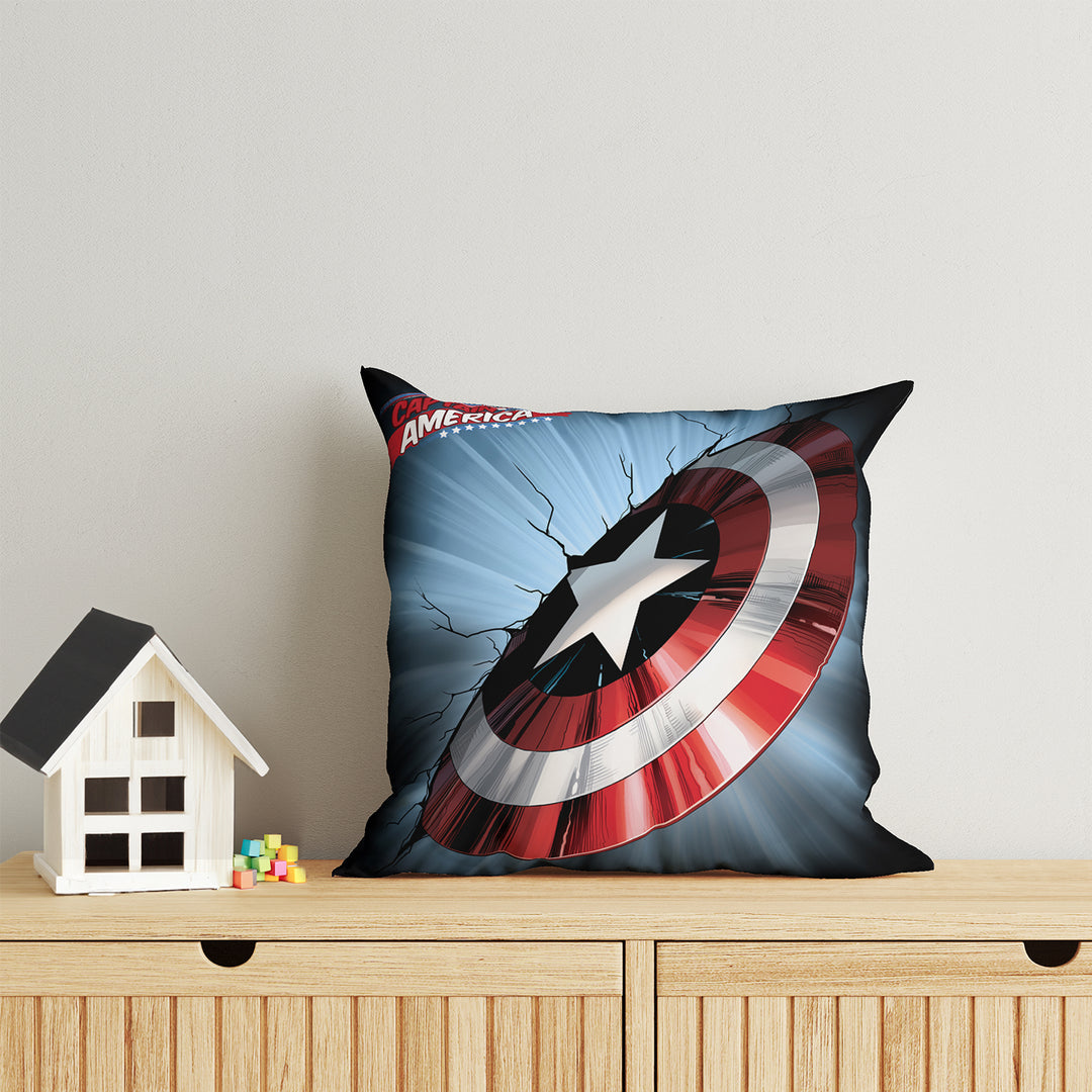 Marvel Captain America Print Reversible Cushion By Sassoon Fab. It is Soft & fluffy, fade-resistant, High-density fill, Hypoallergenic, Reversible, etc. Size 40 cm x 40 cm 