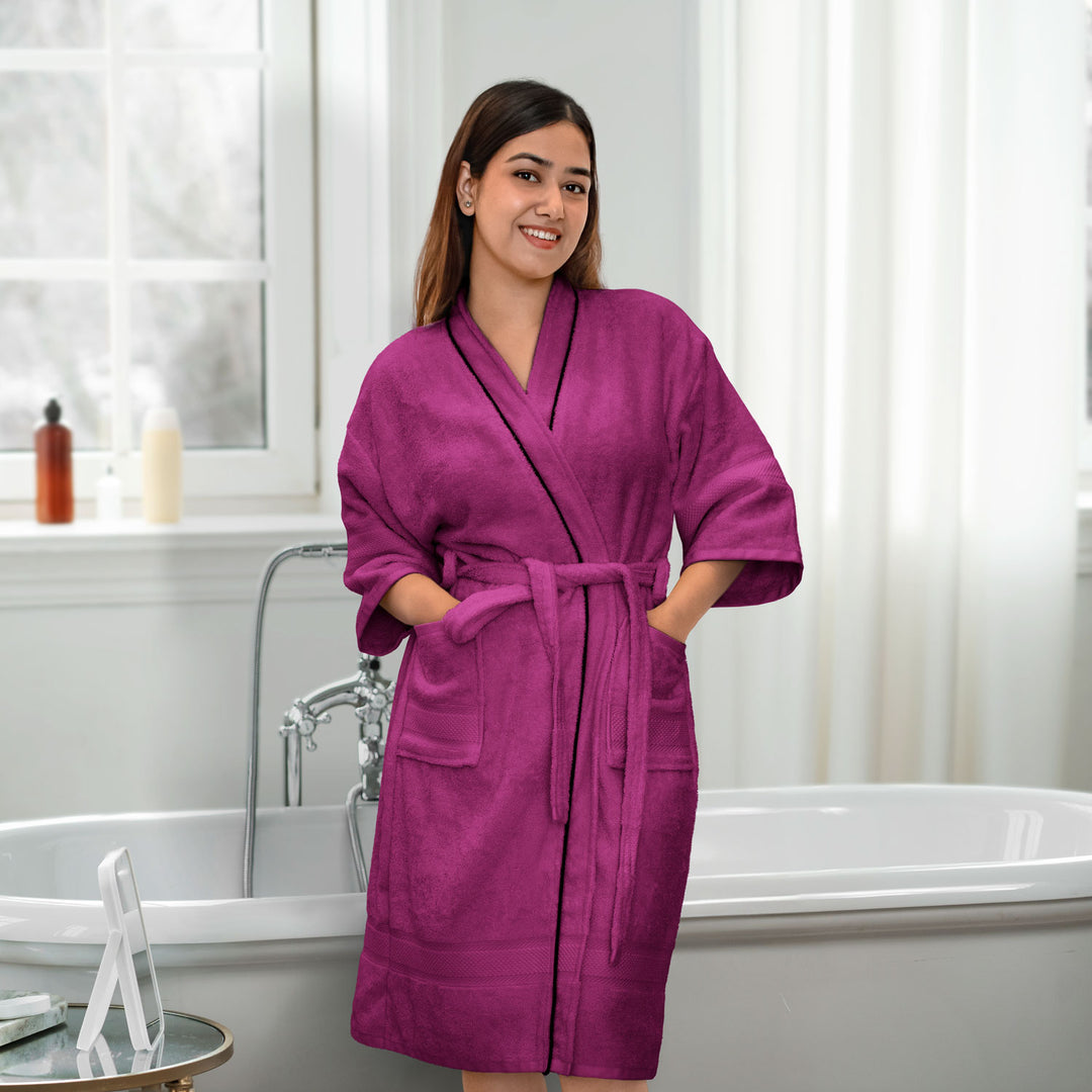 dark Pink  Color Ultrasoft Bamboo Bathrobe with 525 GSM ( Anti bacterial, Eco friendly, Highly absorbent, UV Protection, Odour Free, Kimono Style, Pockets)