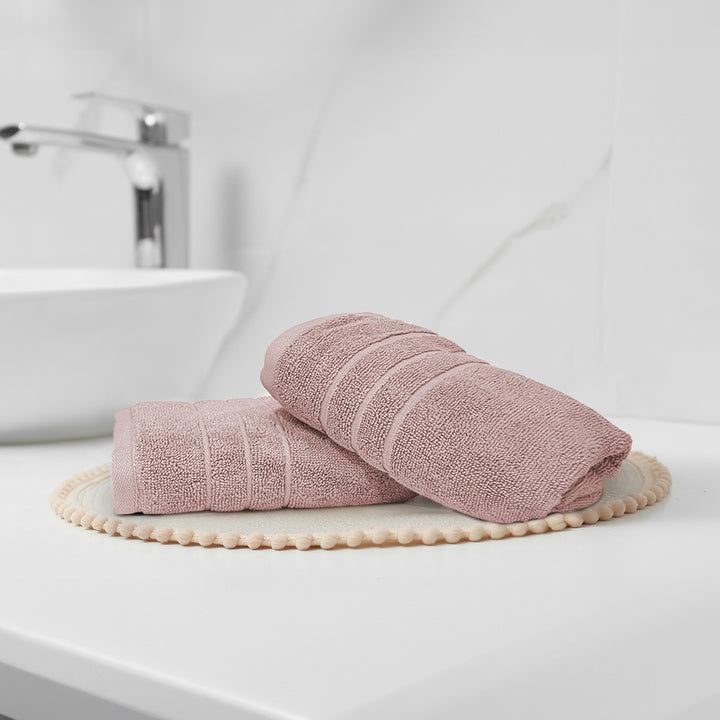 Light Pink Egyptian Cotton Hand Towel Set 650 GSM (Extra-long-staple cotton loops, Unrivaled Softness, Superior Absorbency, Long-lasting Durability, Luxurious Thickness, Elegant Border Design, 650 GSM) 