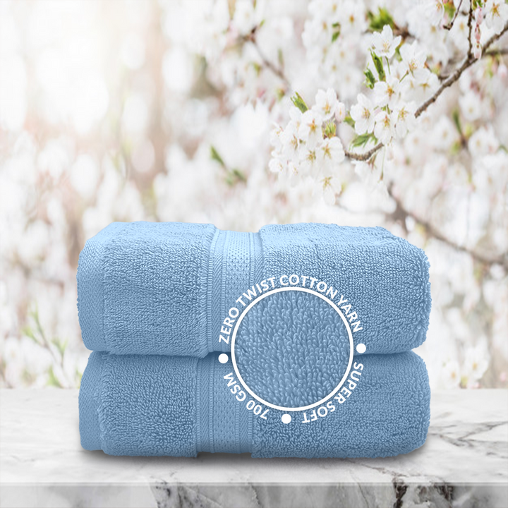 Blue Color Super Soft Zero Twist 100% Cotton Hand Towel with 700 GSM ( 100% Cotton, Zero-Twist Fabric, Protection Against Microbial Allergies, Highly Absorbent, Lint and Fade Resistant) 