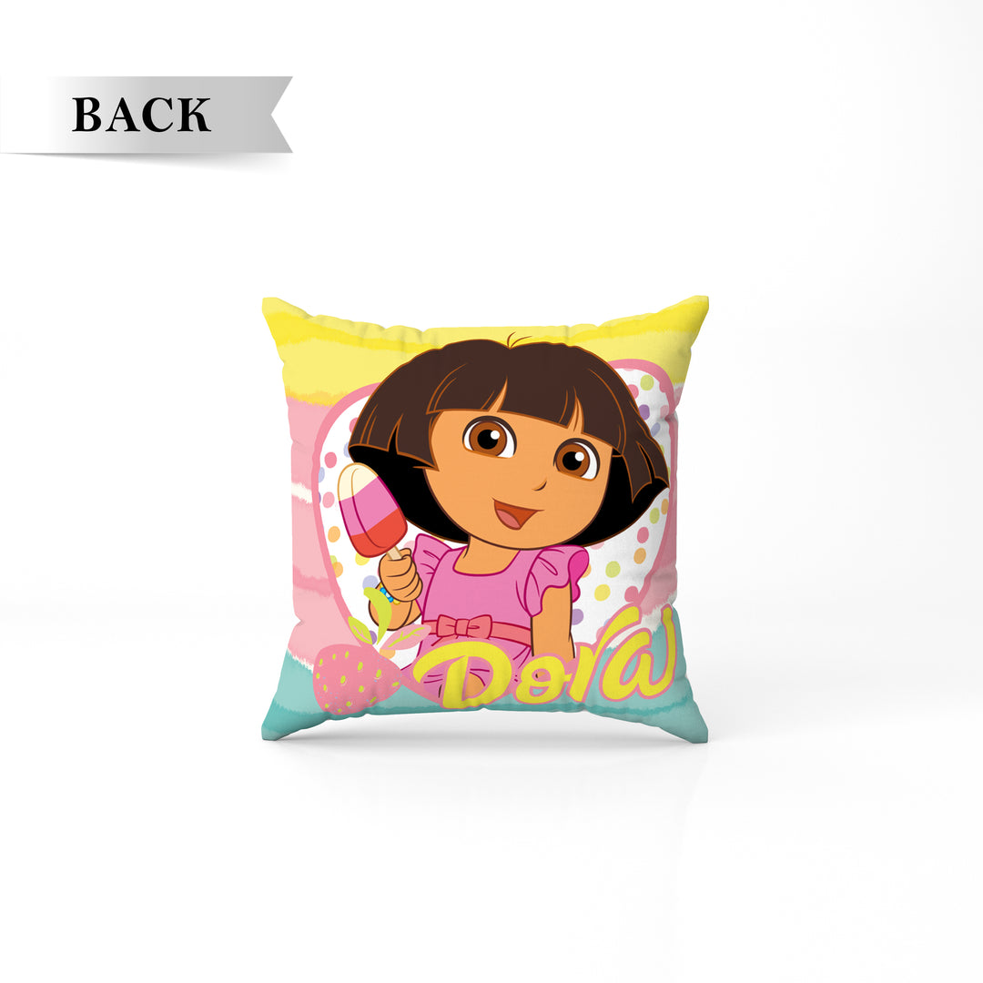 Dora Print Reversible Cushion By Sassoon Fab. It is Soft & fluffy, fade-resistant, High-density fill, Hypoallergenic, Reversible, etc. Size 40 cm x 40 cm 