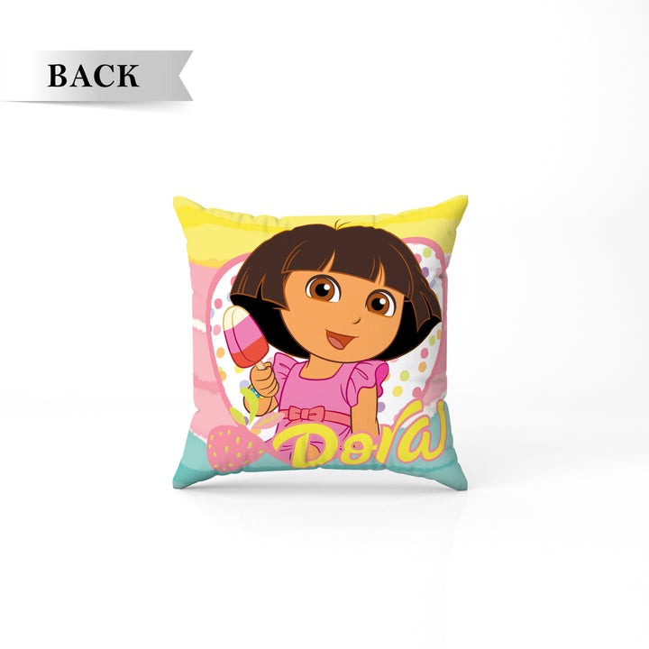 Dora Print Reversible Cushion By Sassoon Fab. It is Soft & fluffy, fade-resistant, High-density fill, Hypoallergenic, Reversible, etc. Size 40 cm x 40 cm 