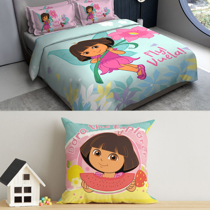 Dora Kids Double Bedsheet & Cushion Combo