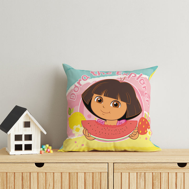 Dora Print Reversible Cushion By Sassoon Fab. It is Soft & fluffy, fade-resistant, High-density fill, Hypoallergenic, Reversible, etc. Size 40 cm x 40 cm 