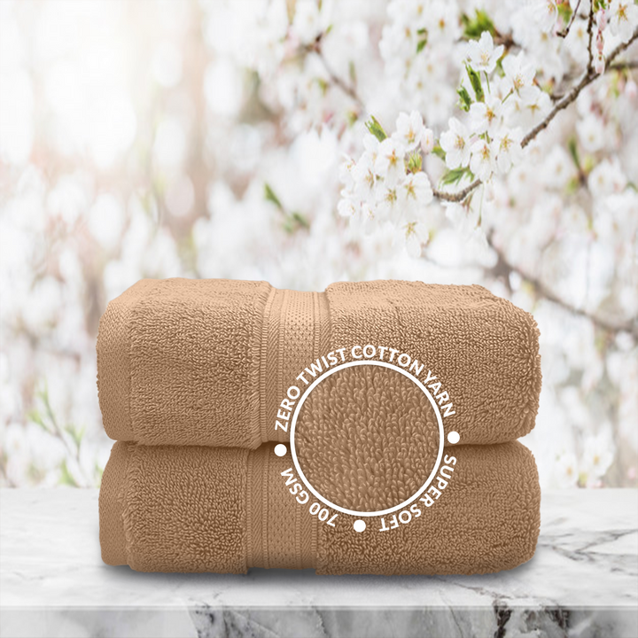 Beige Color Super Soft Zero Twist 100% Cotton Hand Towel with 700 GSM ( 100% Cotton, Zero-Twist Fabric, Protection Against Microbial Allergies, Highly Absorbent, Lint and Fade Resistant) 