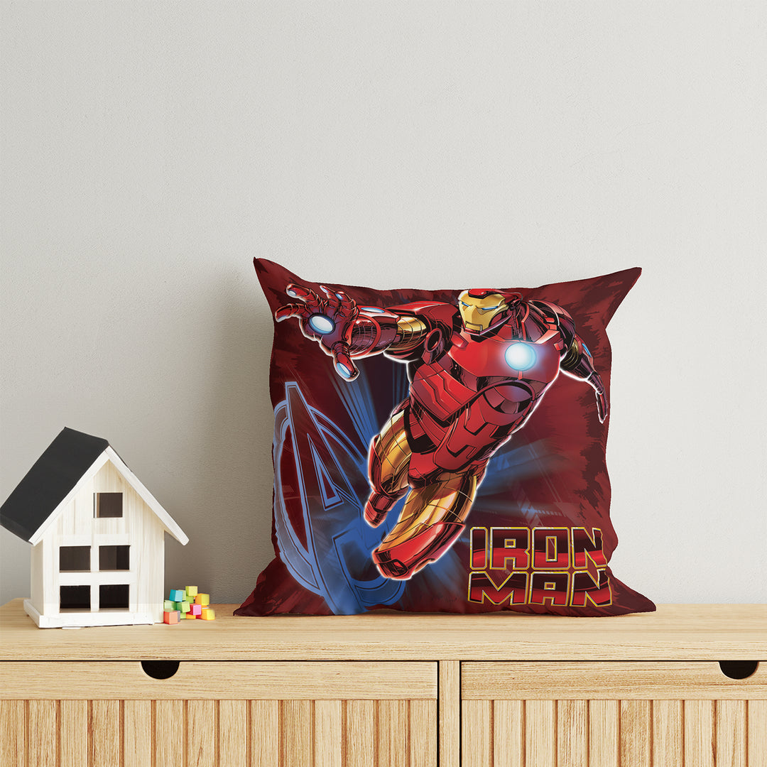 Marvel Iron Man Print Reversible Cushion By Sassoon Fab. It is Soft & fluffy, fade-resistant, High-density fill, Hypoallergenic, Reversible, etc. Size 40 cm x 40 cm 