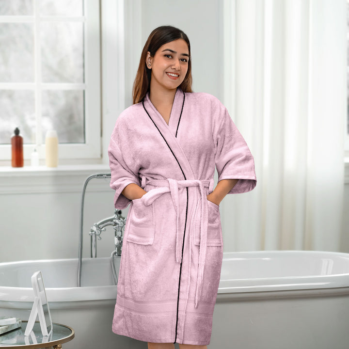 Baby Pink  Color Ultrasoft Bamboo Bathrobe with 525 GSM ( Anti bacterial, Eco friendly, Highly absorbent, UV Protection, Odour Free, Kimono Style, Pockets)