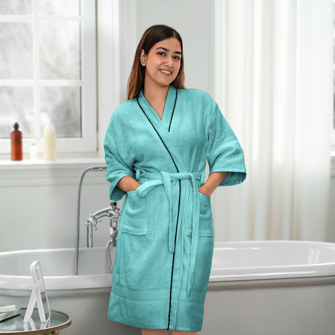 Blue  Color Ultrasoft Bamboo Bathrobe with 525 GSM ( Anti bacterial, Eco friendly, Highly absorbent, UV Protection, Odour Free, Kimono Style, Pockets)