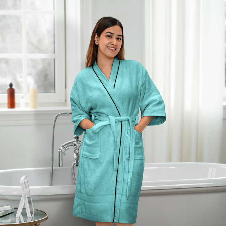 Blue  Color Ultrasoft Bamboo Bathrobe with 525 GSM ( Anti bacterial, Eco friendly, Highly absorbent, UV Protection, Odour Free, Kimono Style, Pockets)