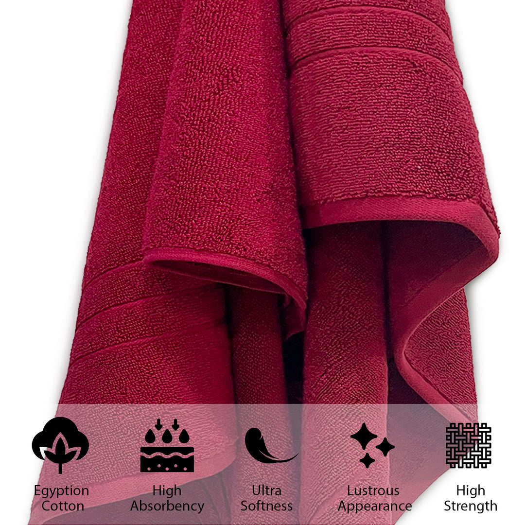 Maroon Color Egyptian Cotton Towel 650 GSM (Extra-long-staple cotton loops, Unrivaled Softness, Superior Absorbency, Long-lasting Durability, Luxurious Thickness, Elegant Border Design, 650 GSM) 