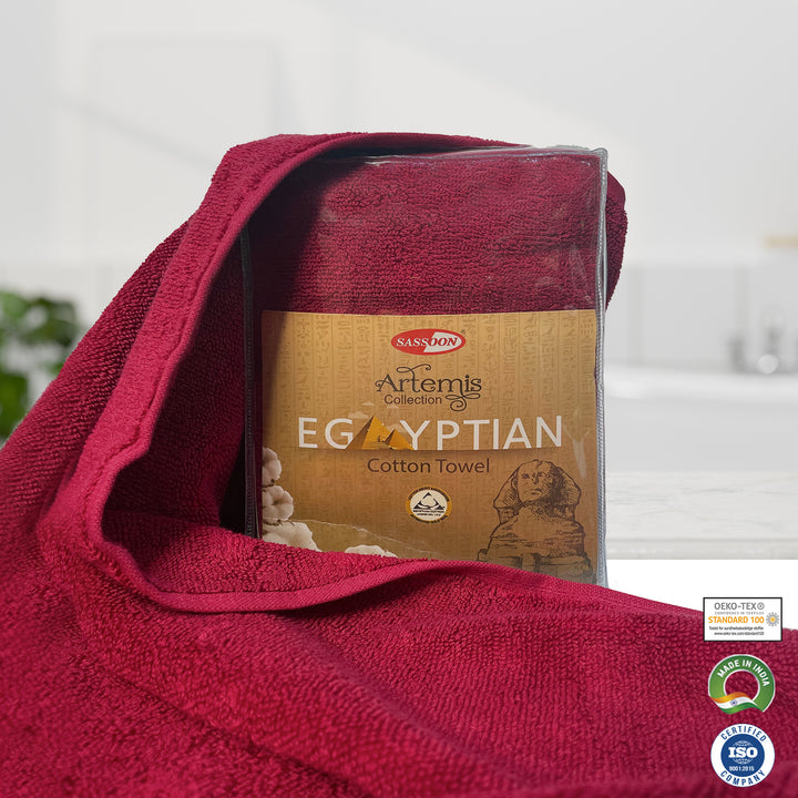 Red Color Egyptian Cotton towel with 650 GSM (Extra-long-staple cotton loops, Unrivaled Softness, Superior Absorbency, Long-lasting Durability, Luxurious Thickness, Elegant Border Design, 650 GSM) 