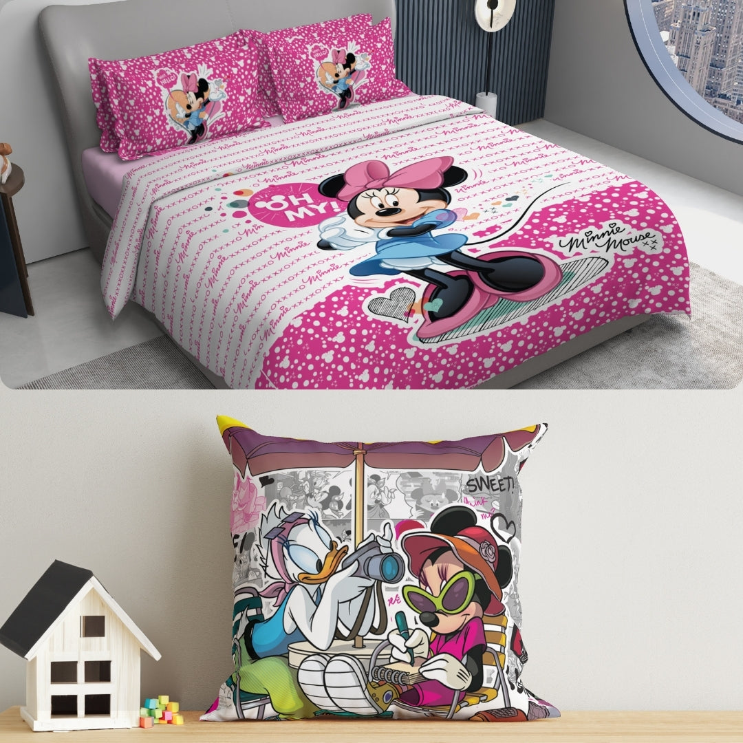 Disney Kids Double Bedsheet & Cushion Combo