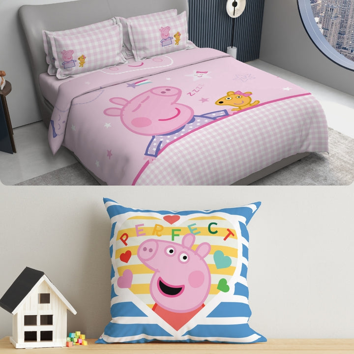 Peppa Pig Kids Double Bedsheet & Cushion Combo