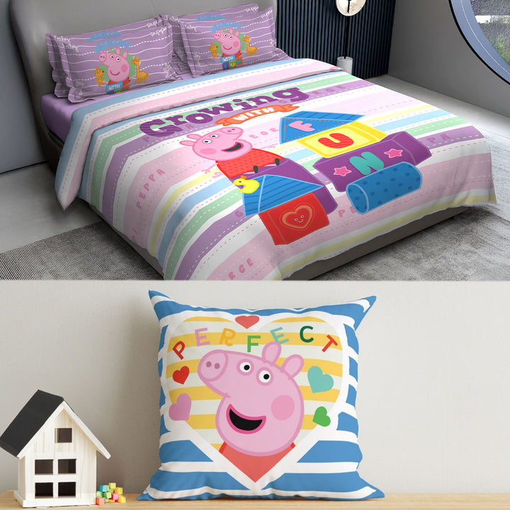 Peppa Pig Kids Double Bedsheet & Cushion Combo