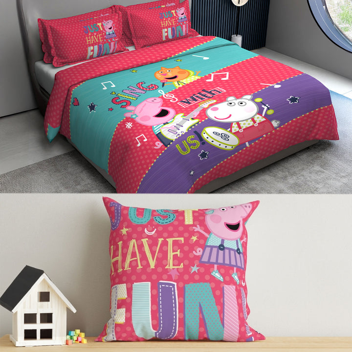 Peppa Pig Kids Double Bedsheet & Cushion Combo