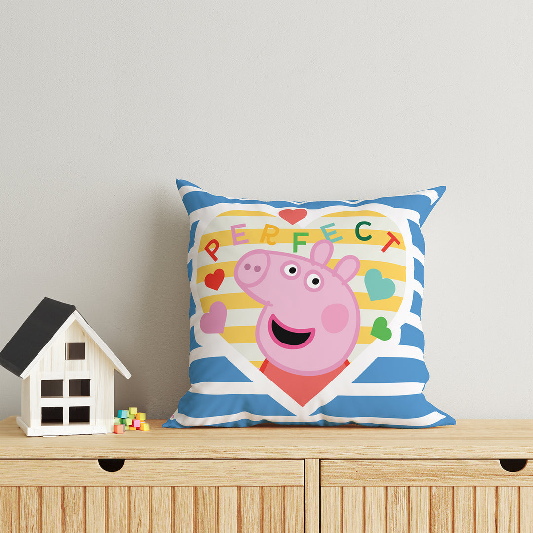 Peppa Pig Print Reversible Cushion By Sassoon Fab. It is Soft & fluffy, fade-resistant, High-density fill, Hypoallergenic, Reversible, etc. Size 40 cm x 40 cm 