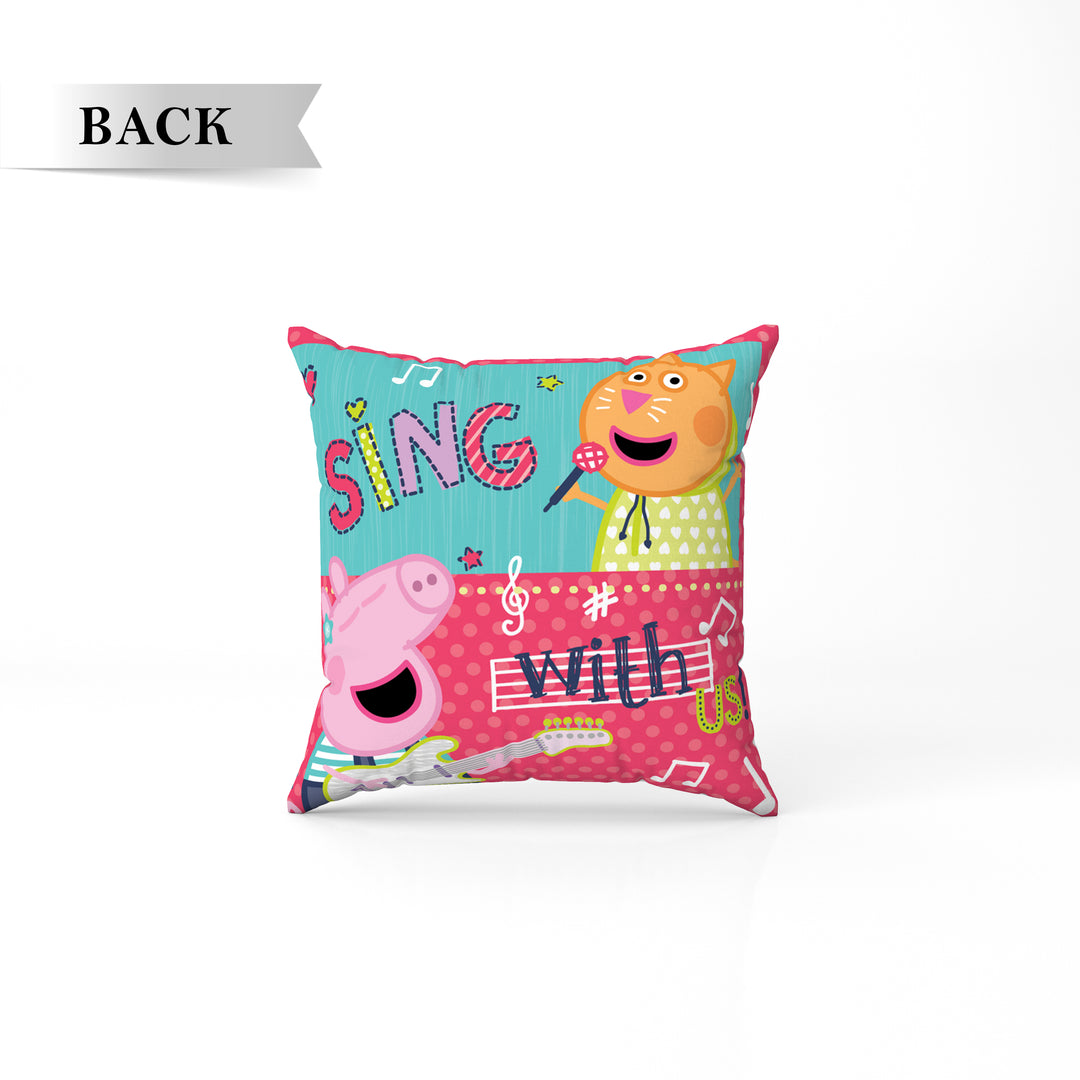 Peppa Pig Print Reversible Cushion By Sassoon Fab. It is Soft & fluffy, fade-resistant, High-density fill, Hypoallergenic, Reversible, etc. Size 40 cm x 40 cm 