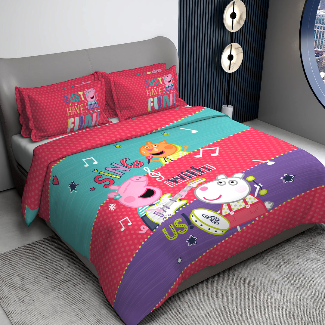 Peppa Pig Digital Printed Cotton Bedsheet with 2 Pillow Covers in 300TC (Sing)