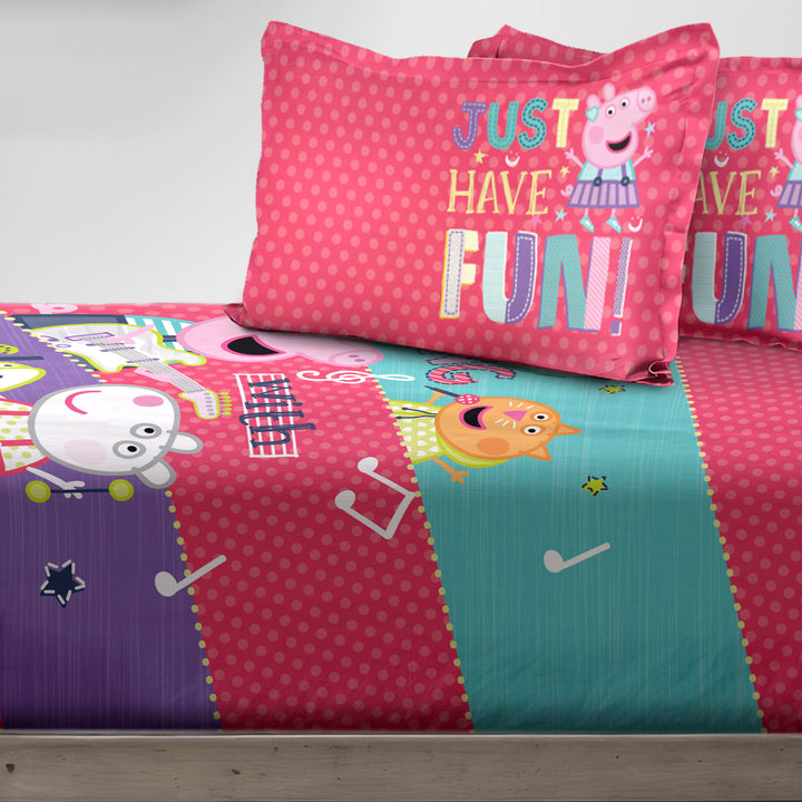 Peppa Pig Digital Printed Cotton Bedsheet with 2 Pillow Covers in 300TC (Sing)