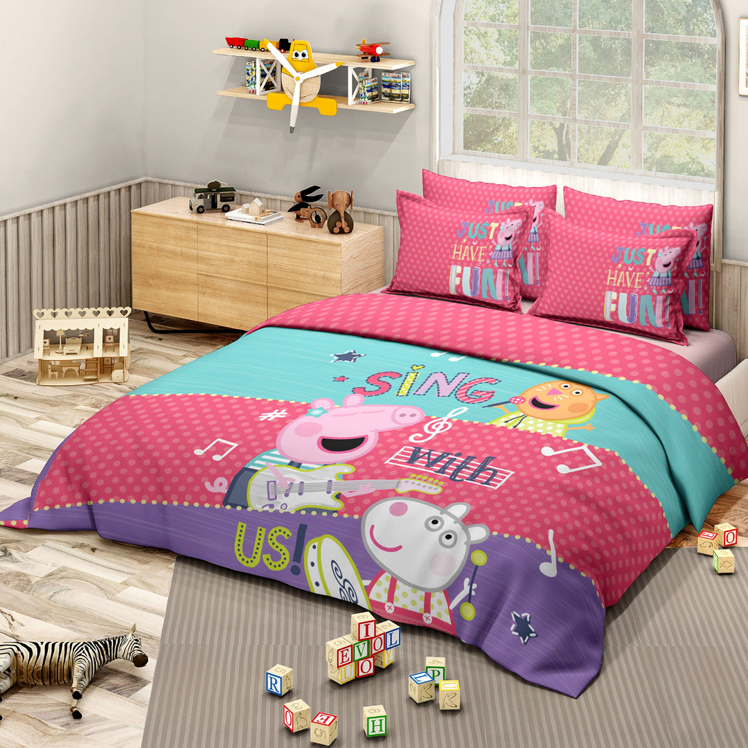 Peppa Pig Digital Printed Cotton Bedsheet with 2 Pillow Covers in 300TC (Sing)