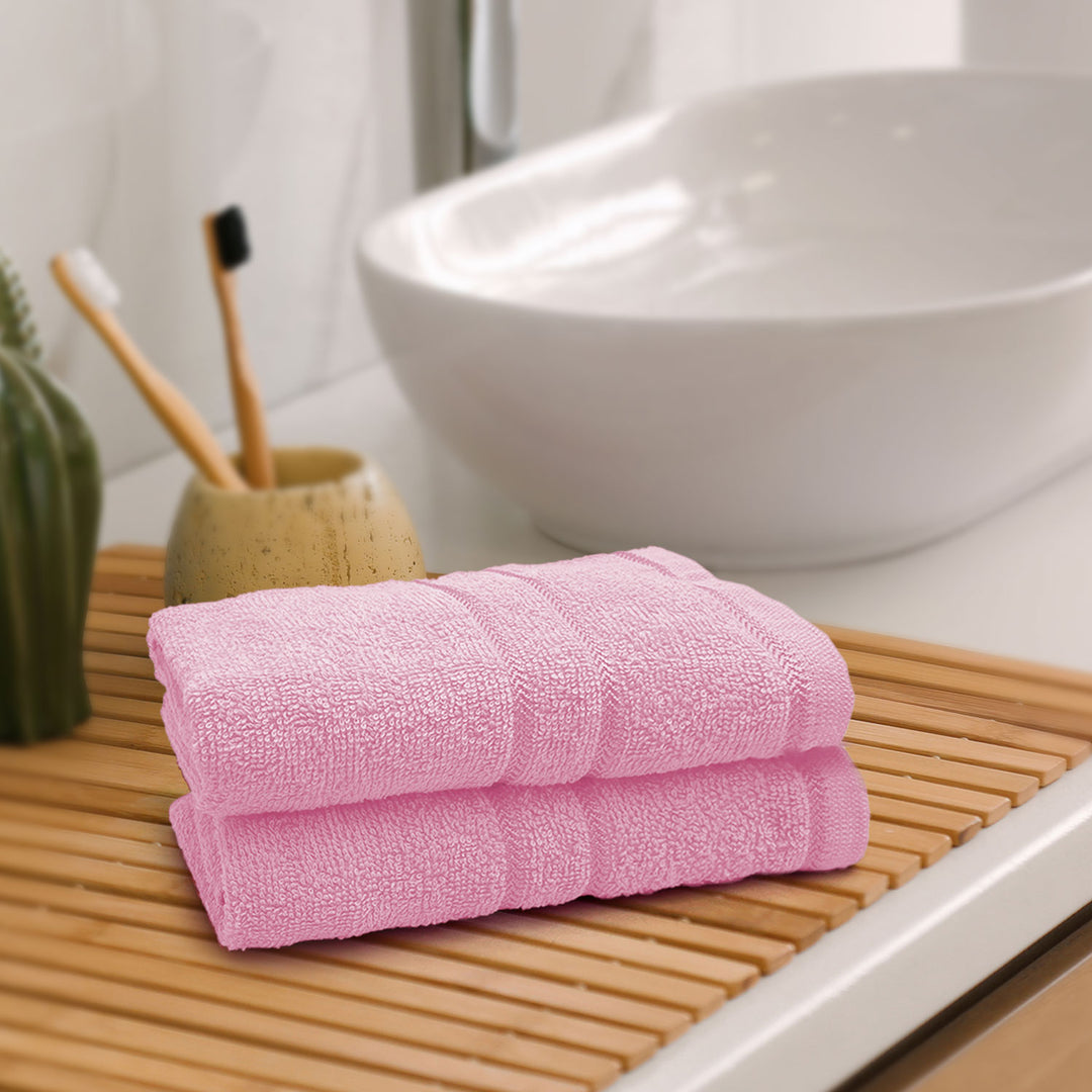 Pink Color 100% Cotton Hand Towel Set with 380 GSM