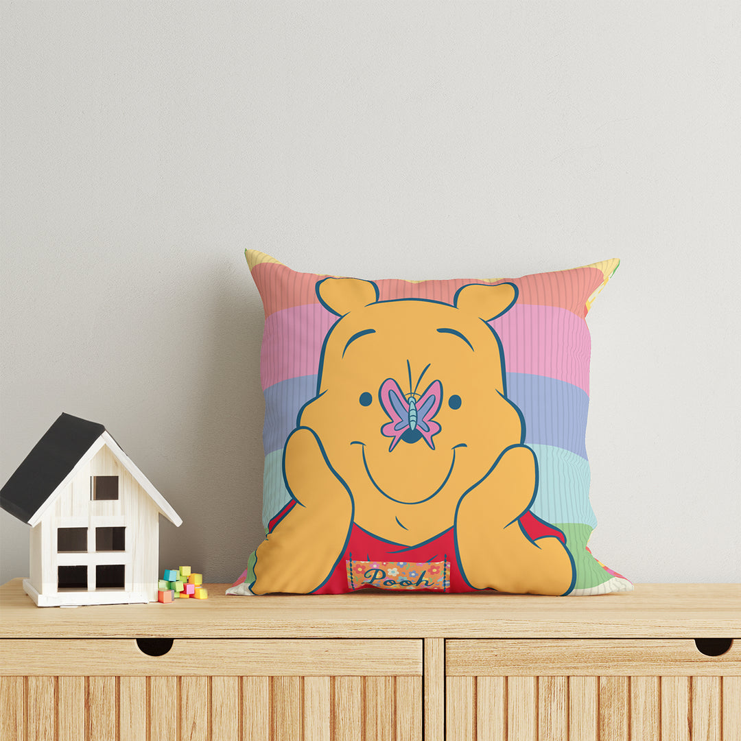 Winnie The Pooh Print Reversible Cushion By Sassoon Fab. It is Soft & fluffy, fade-resistant, High-density fill, Hypoallergenic, Reversible, etc. Size 40 cm x 40 cm 