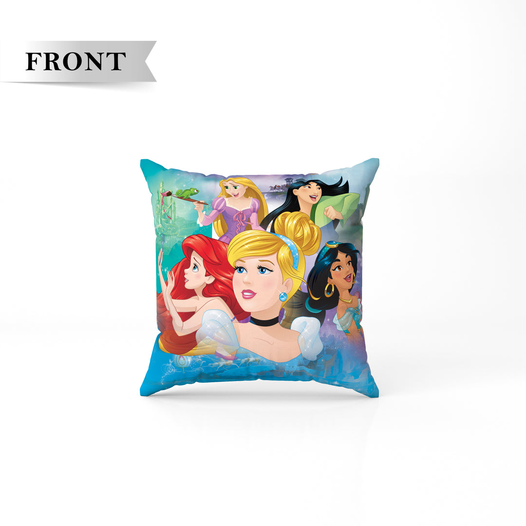 Disney Princess Print Reversible Cushion By Sassoon Fab. It is Soft & fluffy, fade-resistant, High-density fill, Hypoallergenic, Reversible, etc. Size 40 cm x 40 cm 